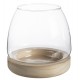 Vase verre sur socle bois (h)15x(d)15cm