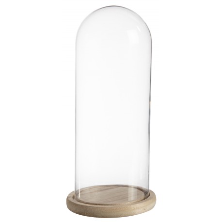 Cloche verre sur socle bois (h)26,5x(d)12cm