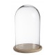 Cloche verre sur socle bois (h)26,5x(d)17cm